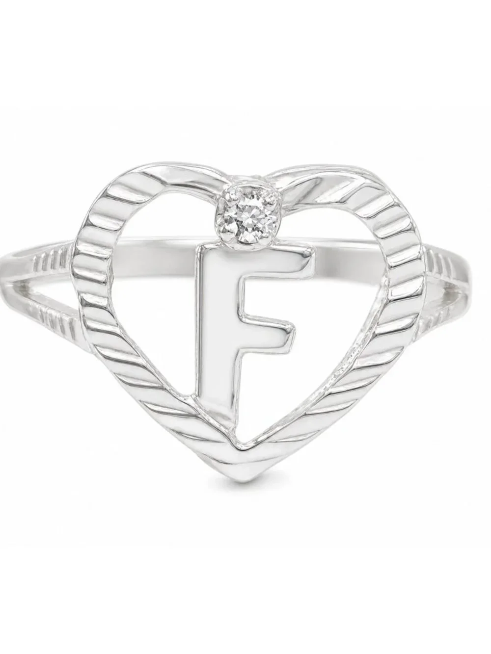 Genuine Diamond Initial F Ring Solid .925 Sterling Silver